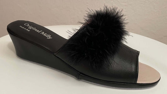 Original Milly 0301 Nappa Nero (PelleTop) Ciabatta da camera Donna