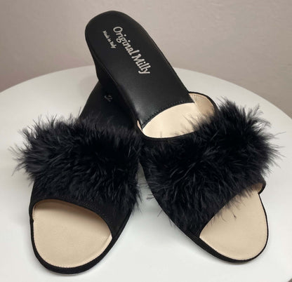 Original Milly 0029 Camoscio Nero (PelleTop) Ciabatta da camera Donna