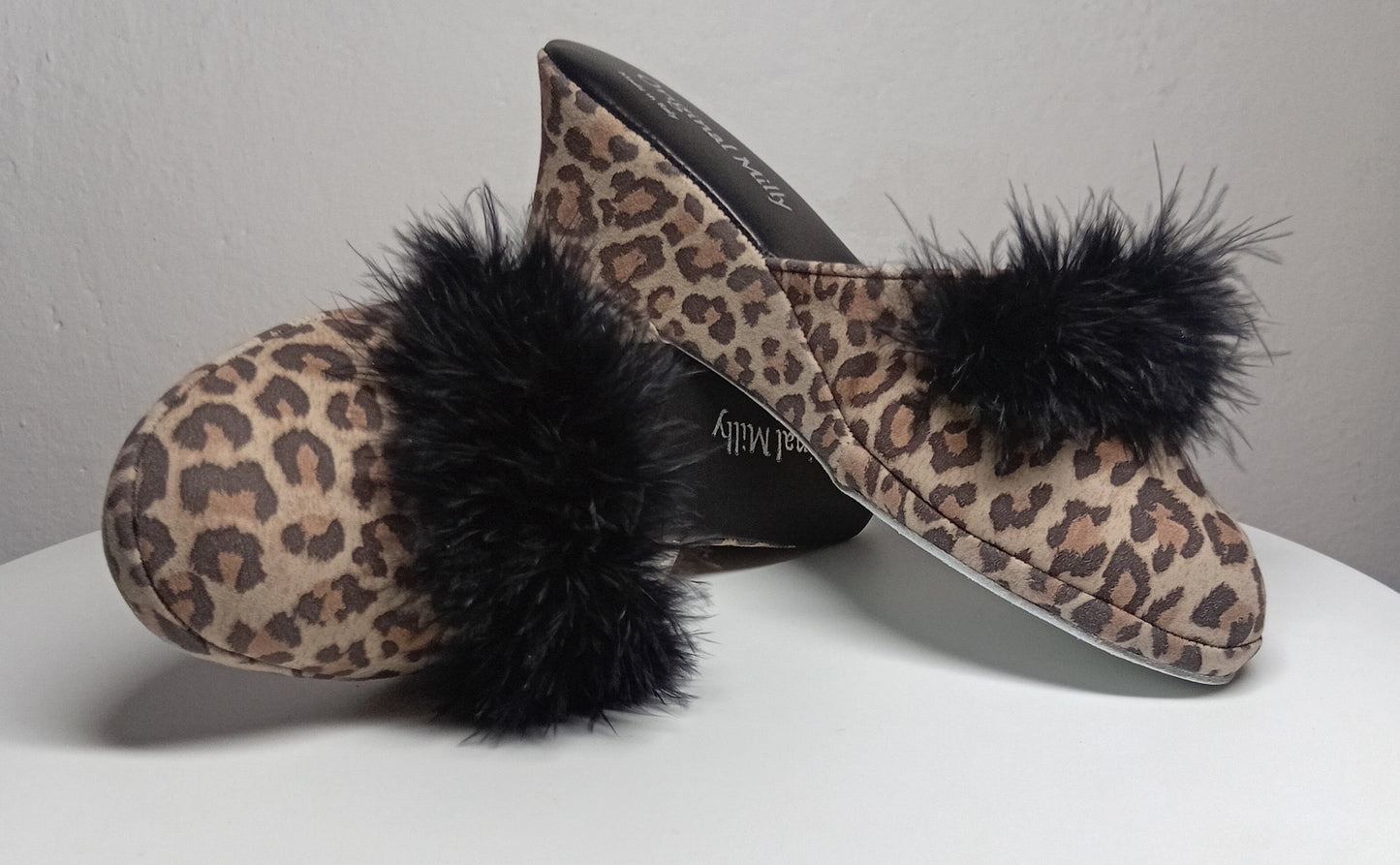 300 Camoscio Leopardo con piuma suola Bufalo Ciabatte da camera Donna Original Milly Made in Italy - Foto N 7