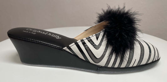 300 Camoscio Zebrato Nero con piuma suola Bufalo Ciabatte da camera Donna Original Milly Made in Italy