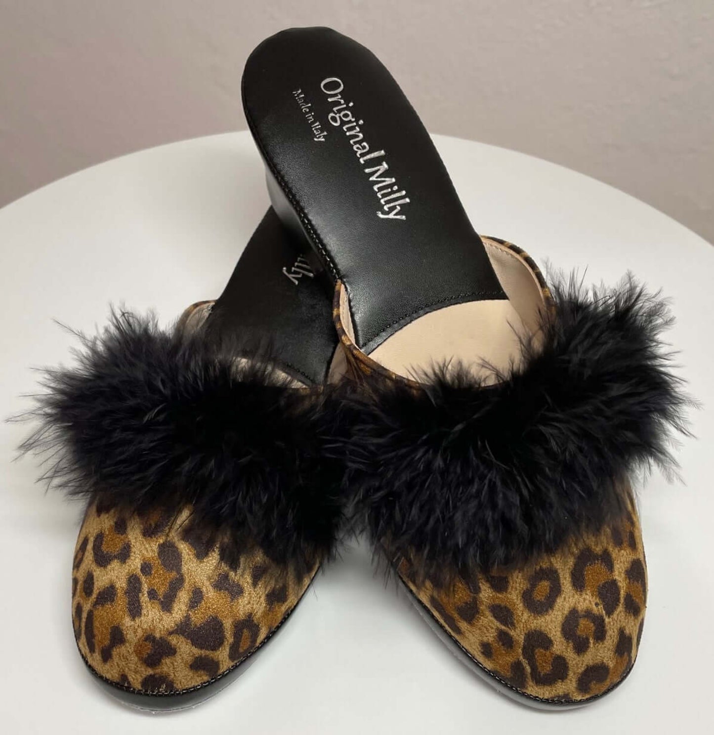 300 Ecopelle Animal con piuma suola Bufalo Ciabatte da camera Donna Original Milly Made in Italy