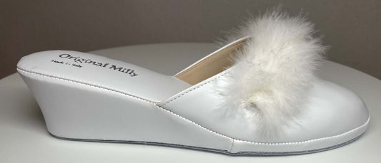 300 Ecopelle Bianco con piuma suola Bufalo Ciabatte da camera Donna Original Milly Made in Italy