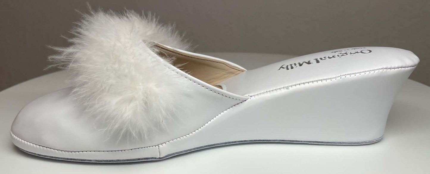 300 Ecopelle Bianco con piuma suola Bufalo Ciabatte da camera Donna Original Milly Made in Italy