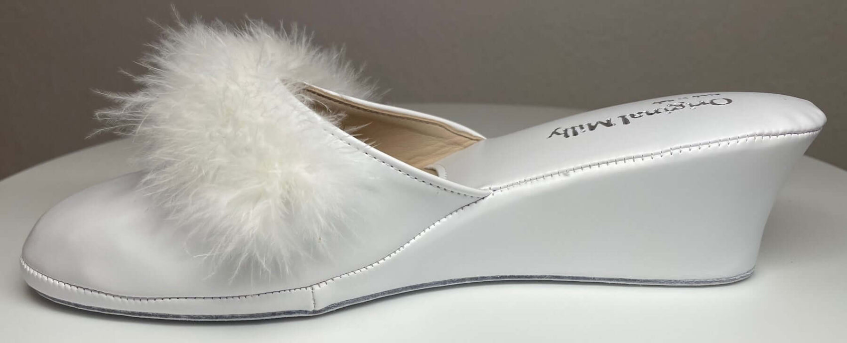 300 Ecopelle Bianco con piuma suola Bufalo Ciabatte da camera Donna Original Milly Made in Italy