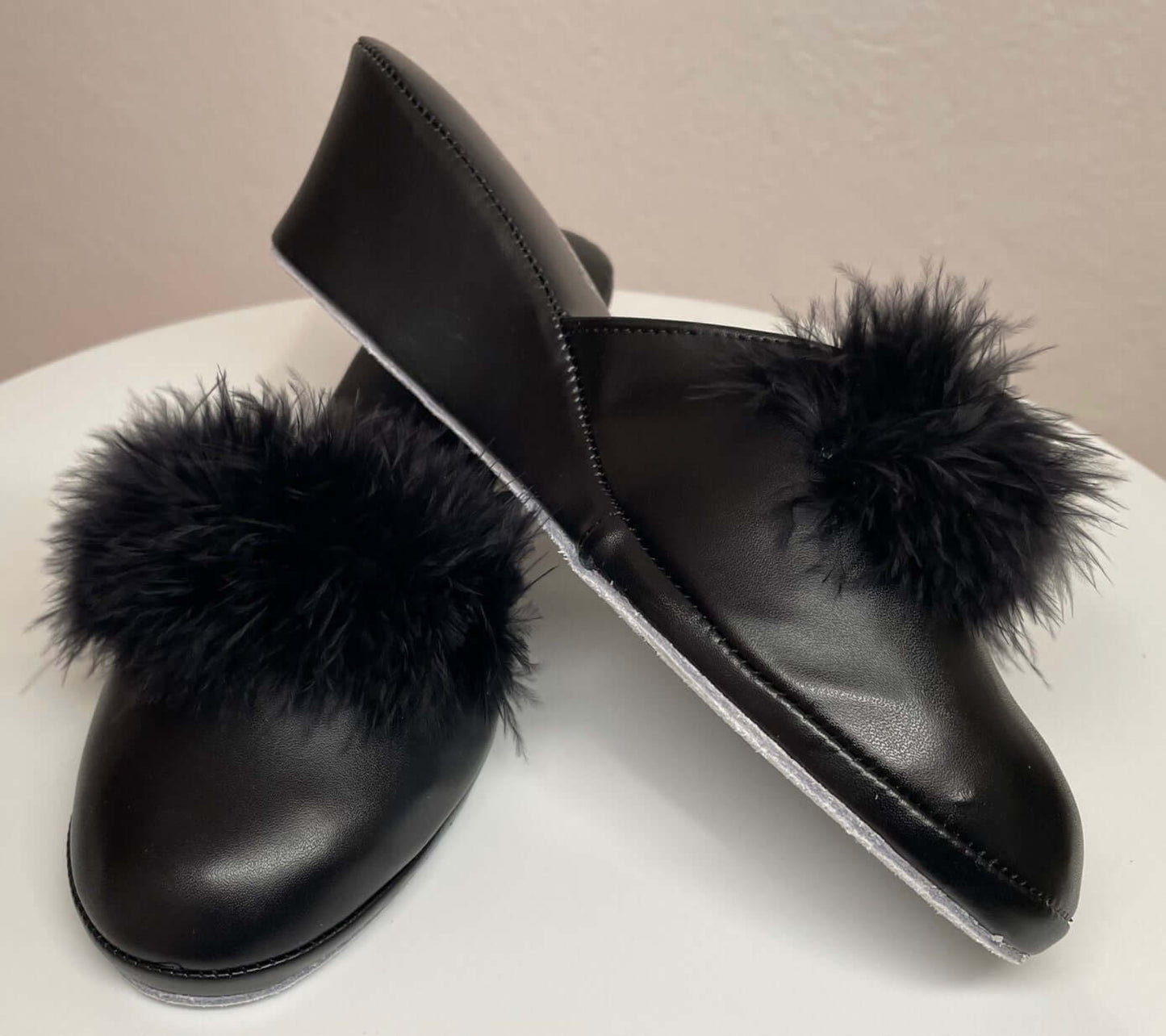 300 Ecopelle Nero con piuma suola Bufalo Ciabatte da camera Donna Original Milly Made in Italy