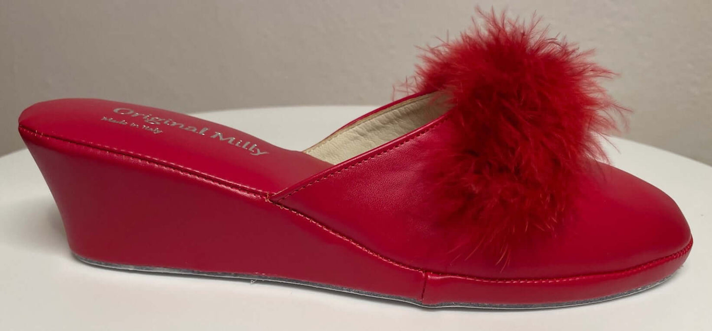 300 Ecopelle Rosso con piuma suola Bufalo Ciabatte da camera Donna Original Milly Made in Italy
