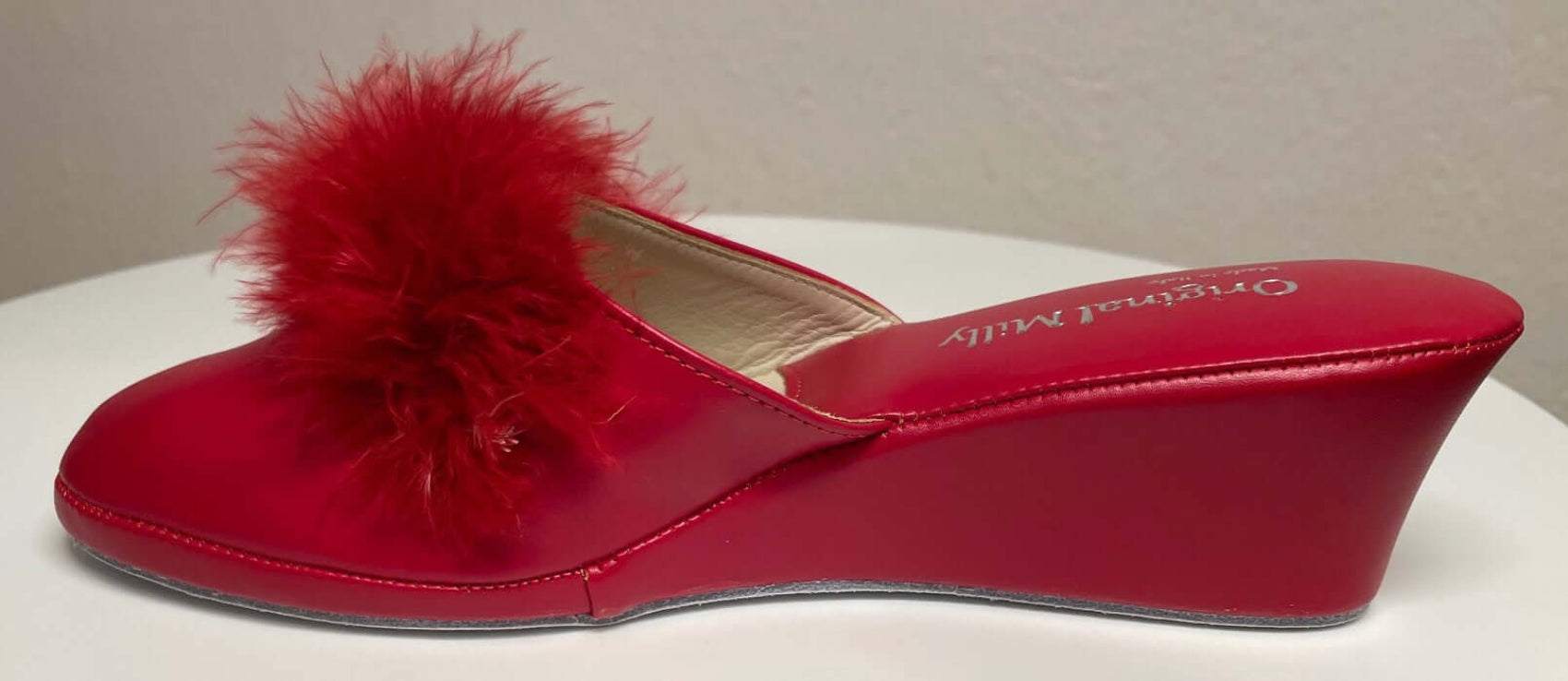 300 Ecopelle Rosso con piuma suola Bufalo Ciabatte da camera Donna Original Milly Made in Italy