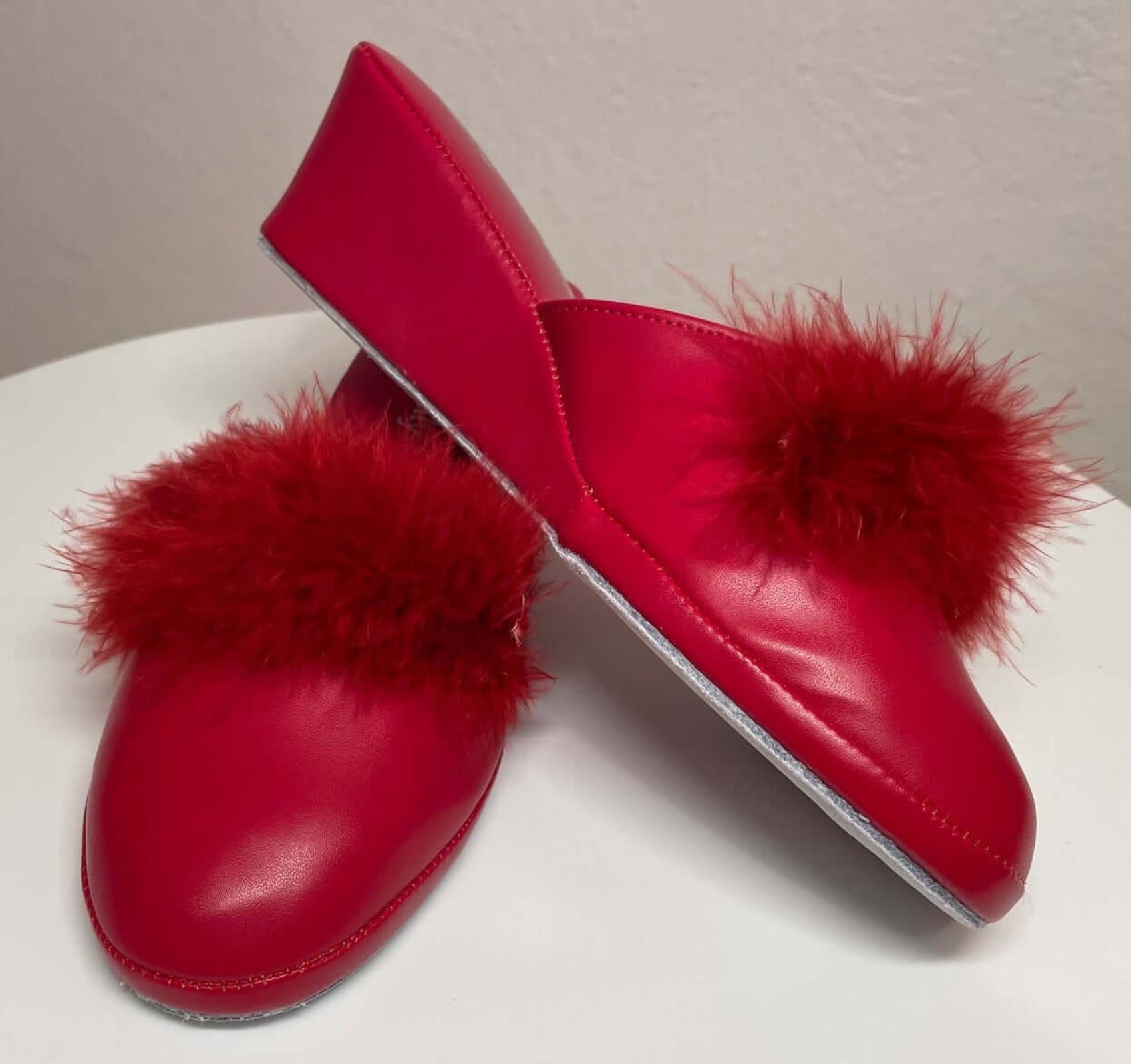 300 Ecopelle Rosso con piuma suola Bufalo Ciabatte da camera Donna Original Milly Made in Italy