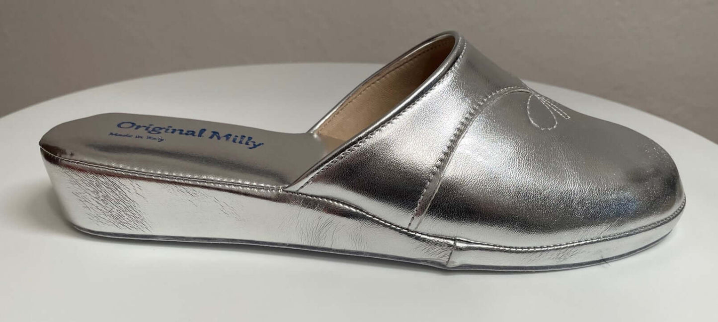 3200 Ecopelle Argento Suola Bufalo Ciabatte da camera Donna Original Milly Made in Italy