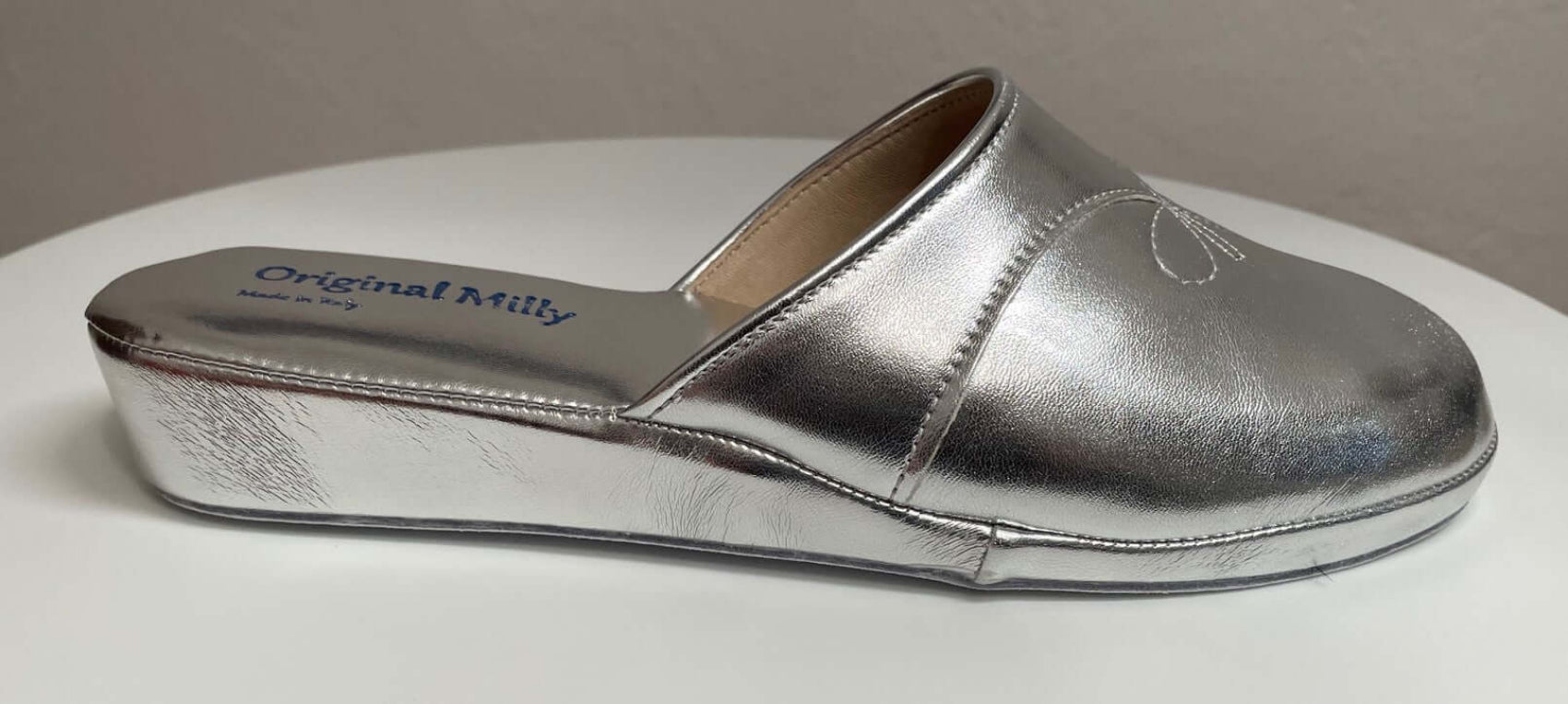 3200 Ecopelle Argento Suola Bufalo Ciabatte da camera Donna Original Milly Made in Italy