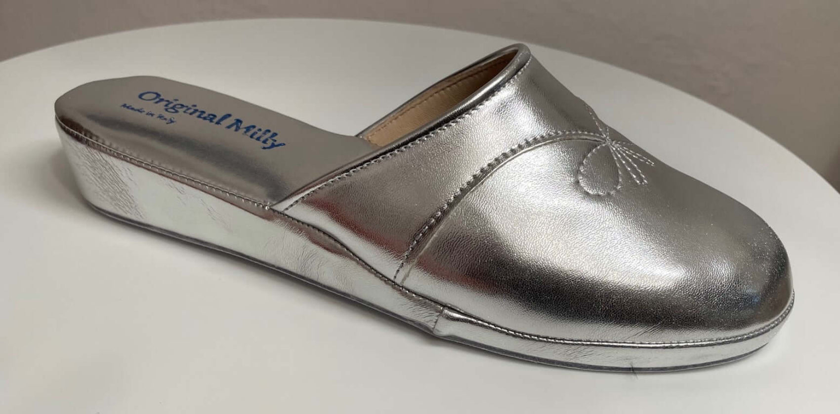 3200 Ecopelle Argento Suola Bufalo Ciabatte da camera Donna Original Milly Made in Italy