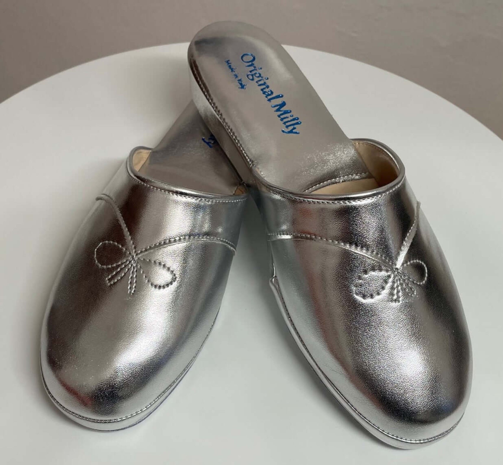 3200 Ecopelle Argento Suola Bufalo Ciabatte da camera Donna Original Milly Made in Italy