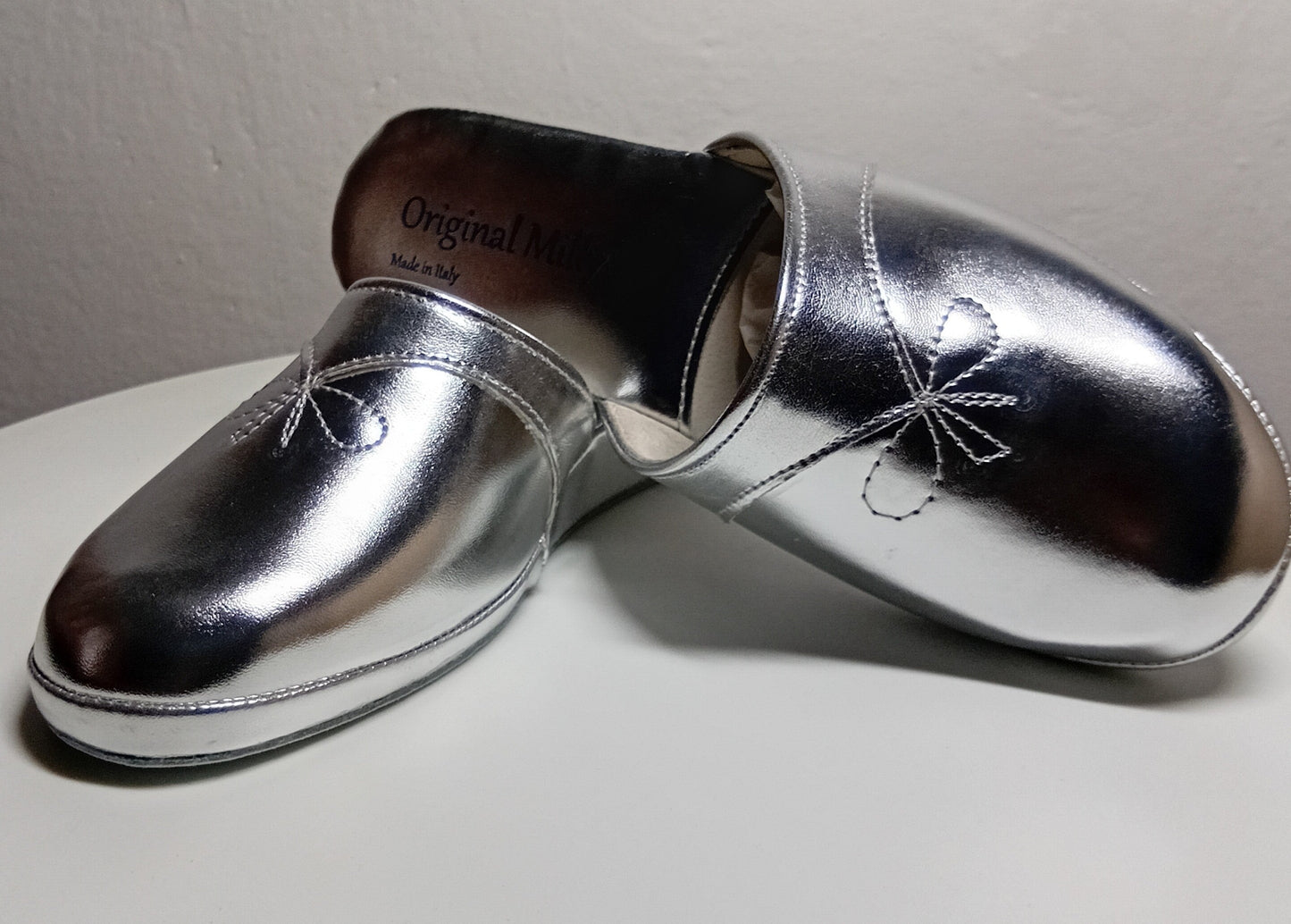3200 Ecopelle Argento Suola Bufalo Ciabatte da camera Donna Original Milly Made in Italy - Foto N 6
