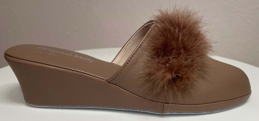 Original Milly 0300 Nappa Taupe (PelleTop) Ciabatta da camera Donna