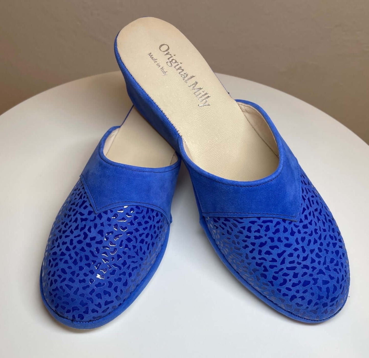 3500 Camoscio Blu suola Bufalo Ciabatte da camera Donna Original Milly Made in Italy