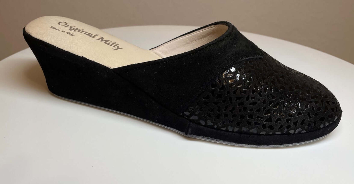 3500 Camoscio Nero suola Bufalo Ciabatte da camera Donna Original Milly Made in Italy