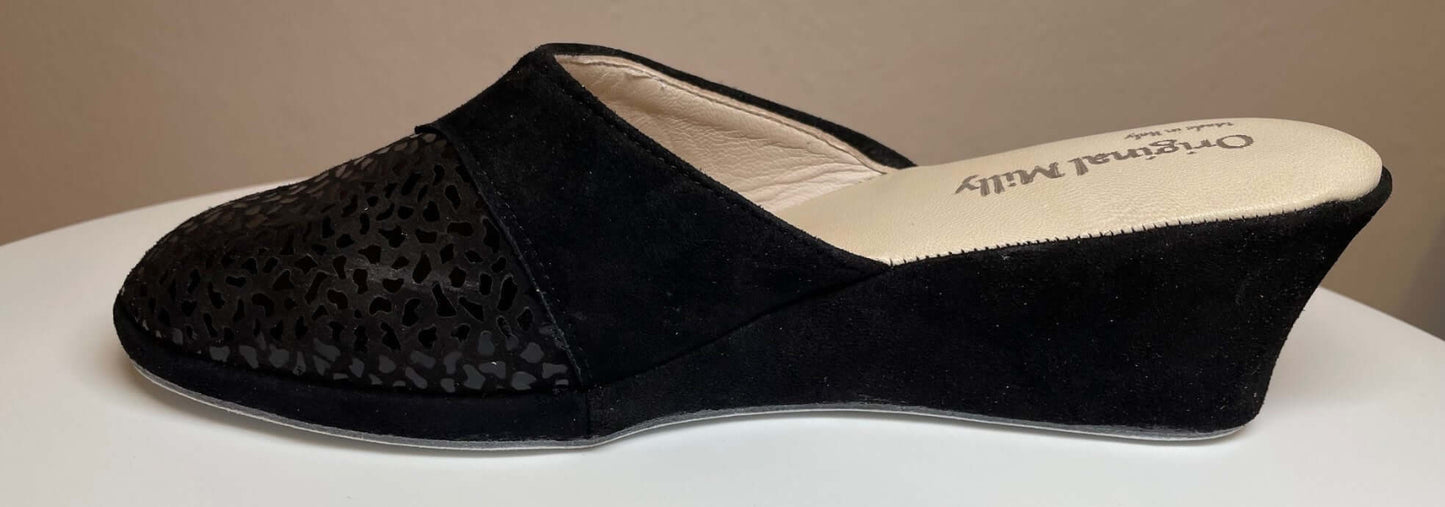 3500 Camoscio Nero suola Bufalo Ciabatte da camera Donna Original Milly Made in Italy