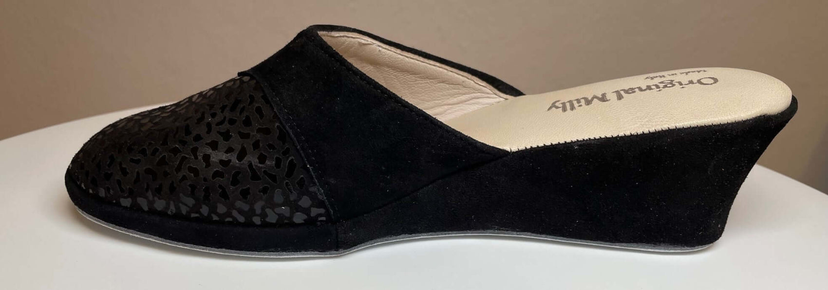 3500 Camoscio Nero suola Bufalo Ciabatte da camera Donna Original Milly Made in Italy