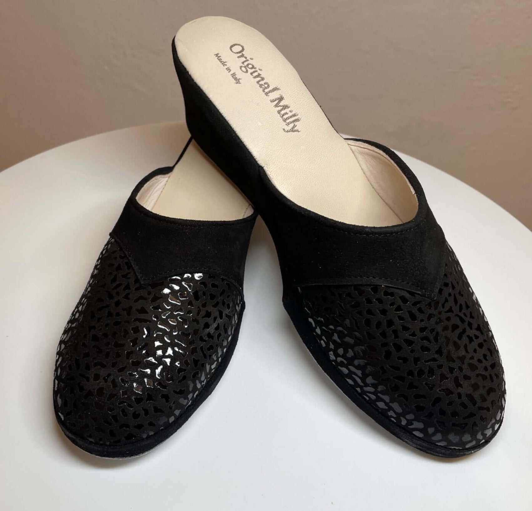 3500 Camoscio Nero suola Bufalo Ciabatte da camera Donna Original Milly Made in Italy