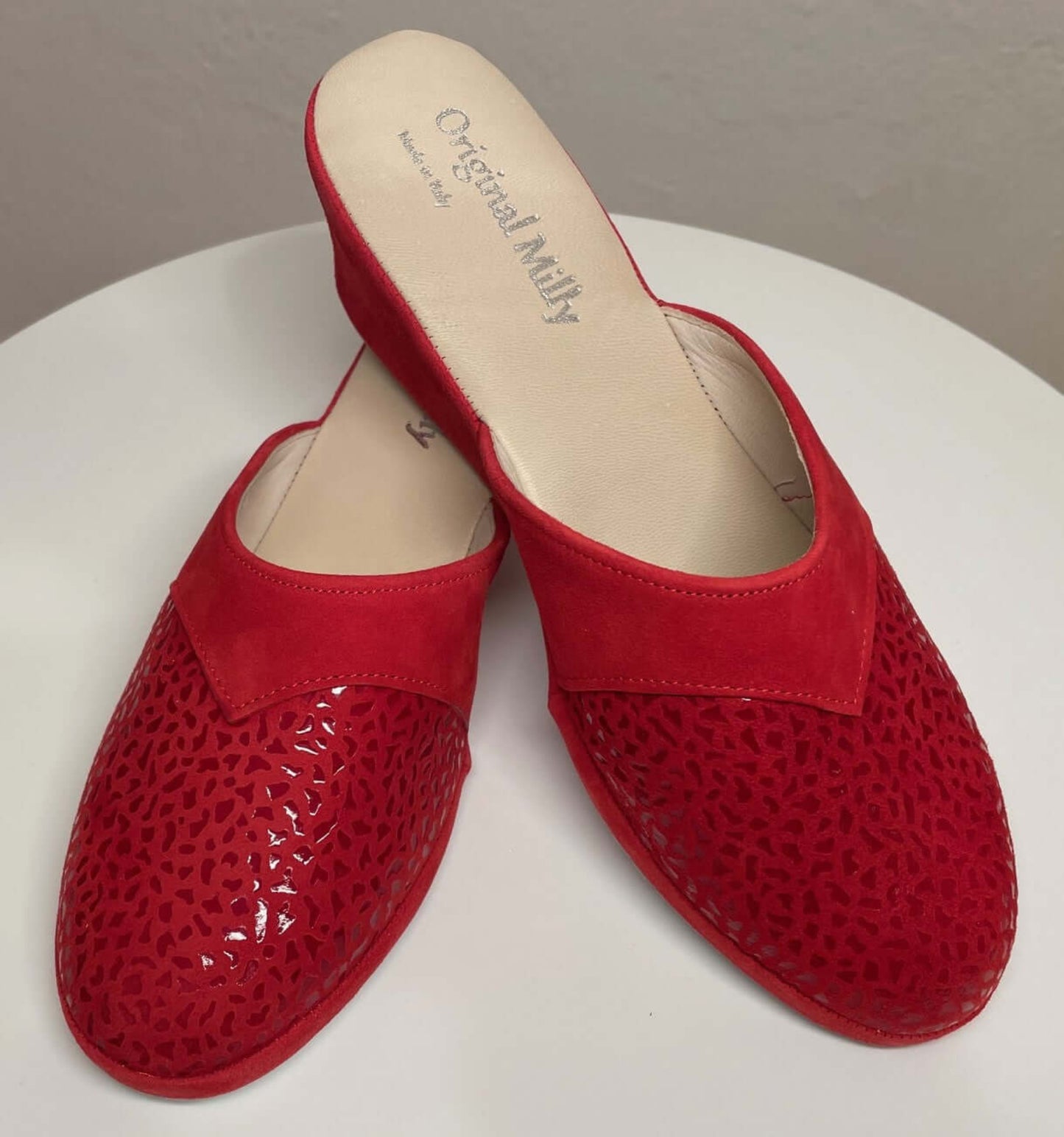 3500 Camoscio Rosso suola Bufalo Ciabatte da camera Donna Original Milly Made in Italy