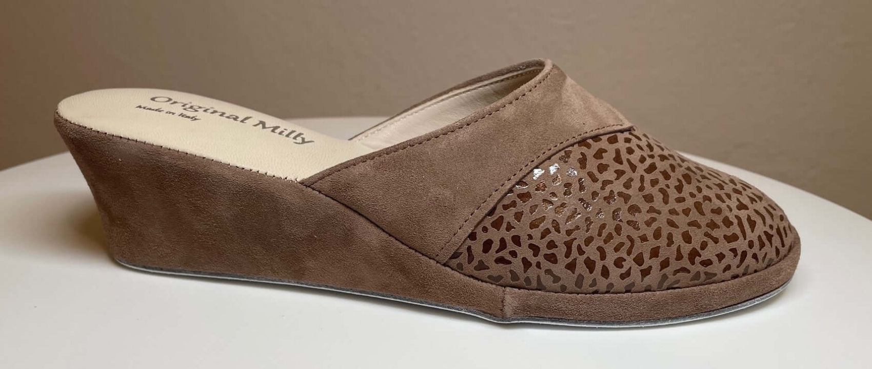 3500 Camoscio Taupe suola Bufalo Ciabatte da camera Donna Original Milly Made in Italy