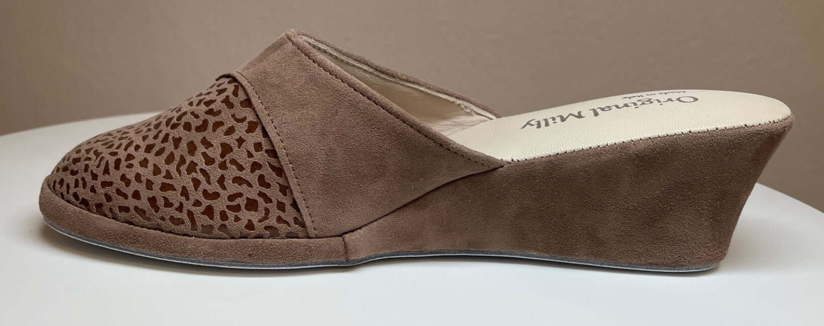 3500 Camoscio Taupe suola Bufalo Ciabatte da camera Donna Original Milly Made in Italy