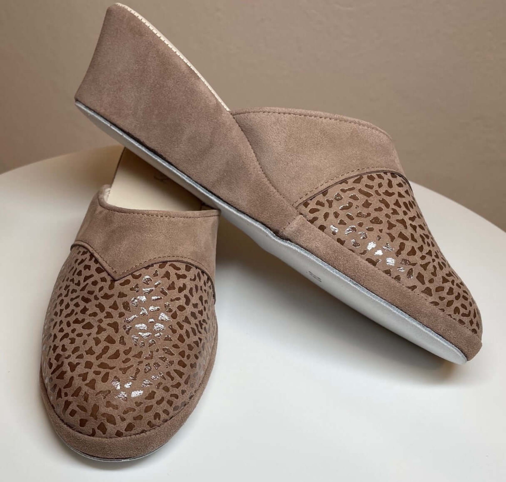 3500 Camoscio Taupe suola Bufalo Ciabatte da camera Donna Original Milly Made in Italy