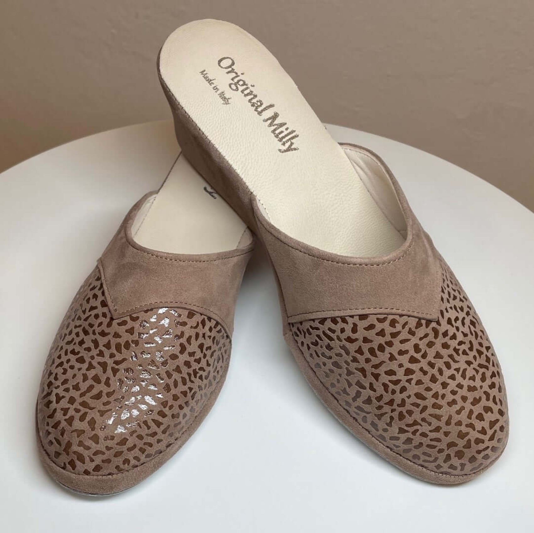 3500 Camoscio Taupe suola Bufalo Ciabatte da camera Donna Original Milly Made in Italy