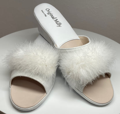 Original Milly 0029 Camoscio Bianco (PelleTop) Ciabatta da camera Donna