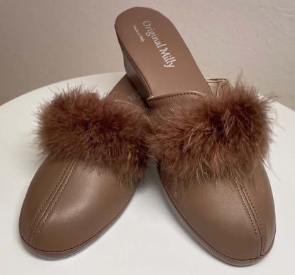 Original Milly 0300 Nappa Taupe (PelleTop) Ciabatta da camera Donna