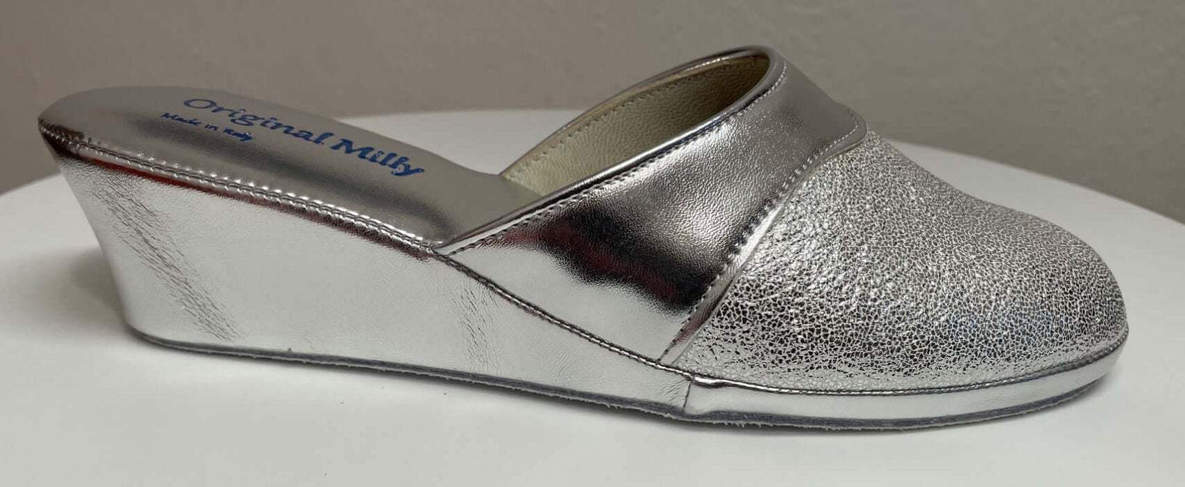 4000 Ecopelle Argento Suola Bufalo Ciabatte da camera Donna Original Milly Made in Italy