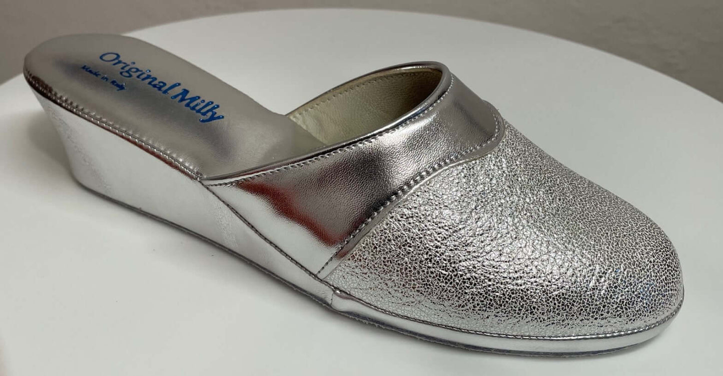 4000 Ecopelle Argento Suola Bufalo Ciabatte da camera Donna Original Milly Made in Italy