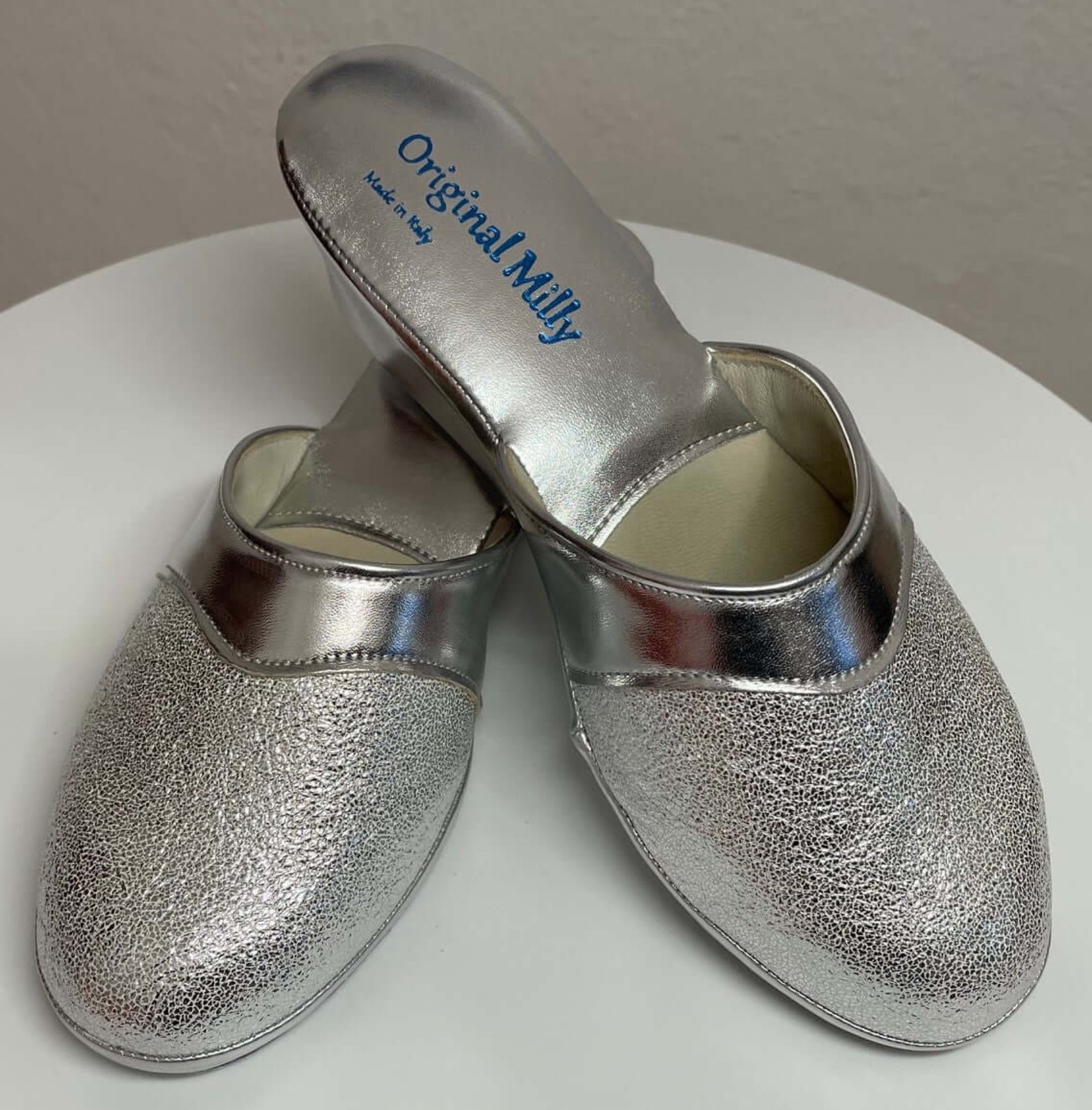 4000 Ecopelle Argento Suola Bufalo Ciabatte da camera Donna Original Milly Made in Italy