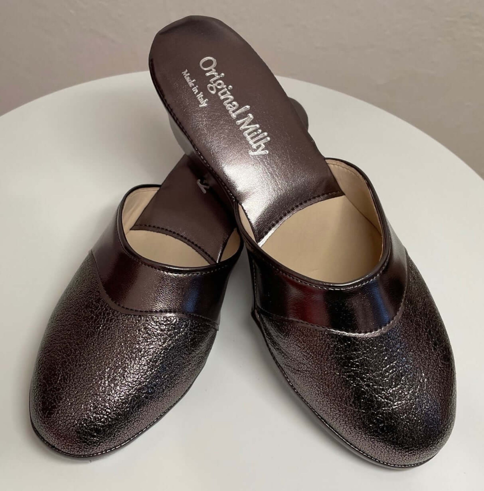 4000 Ecopelle Piombo Suola Bufalo Ciabatte da camera Donna Original Milly Made in Italy