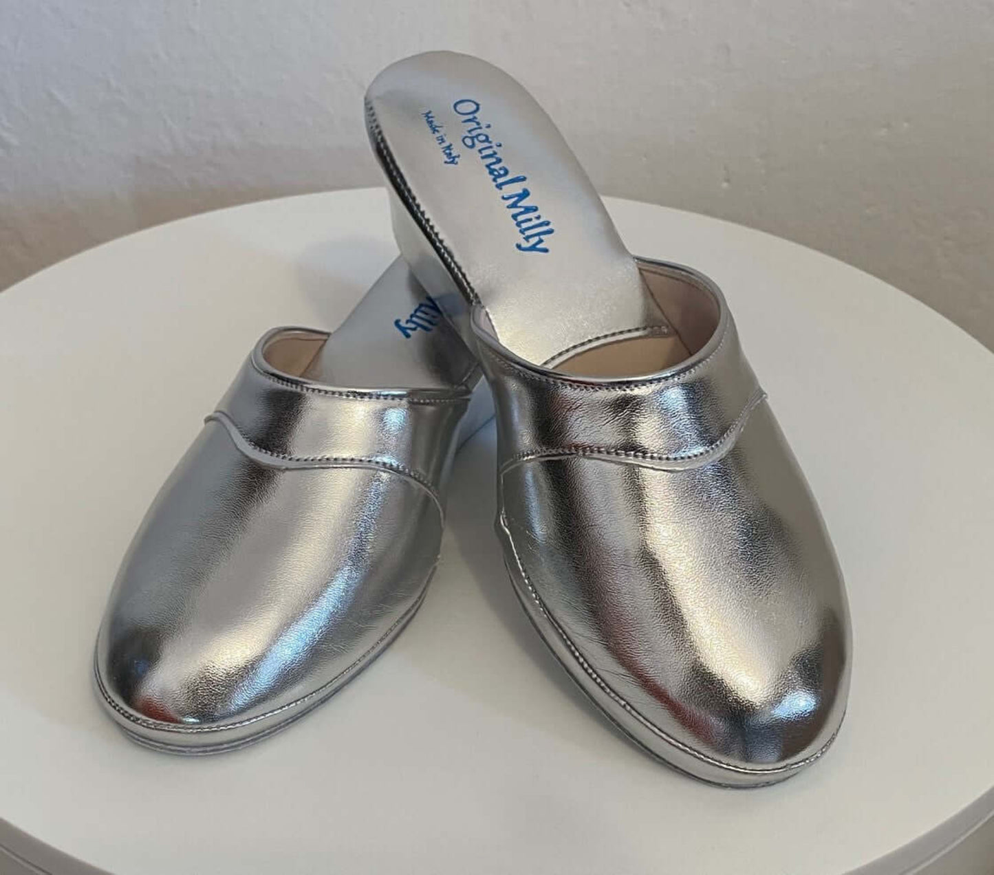 4001 Ecopelle Argento suola Bufalo Ciabatte da camera Donna Original Milly Made in Italy