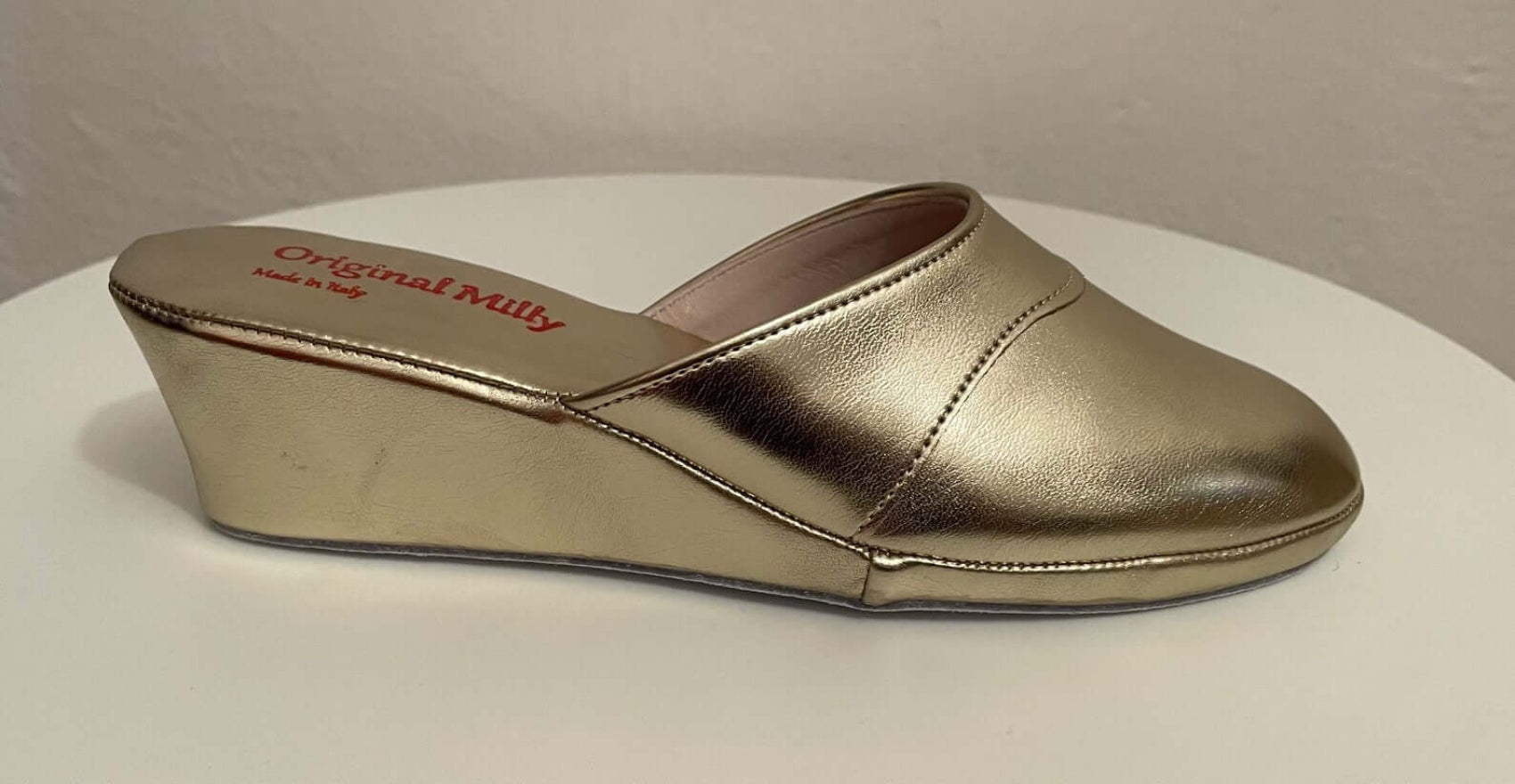 4001 Ecopelle Oro suola Bufalo Ciabatte da camera Donna Original Milly Made in Italy