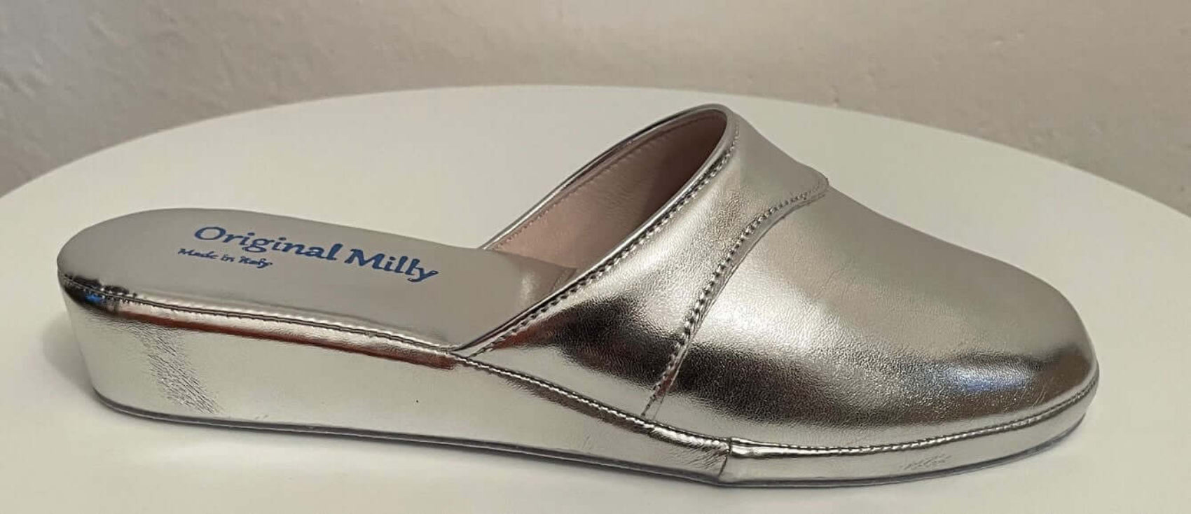 4002 Ecopelle Argento suola Bufalo Ciabatte da camera Donna Original Milly Made in Italy