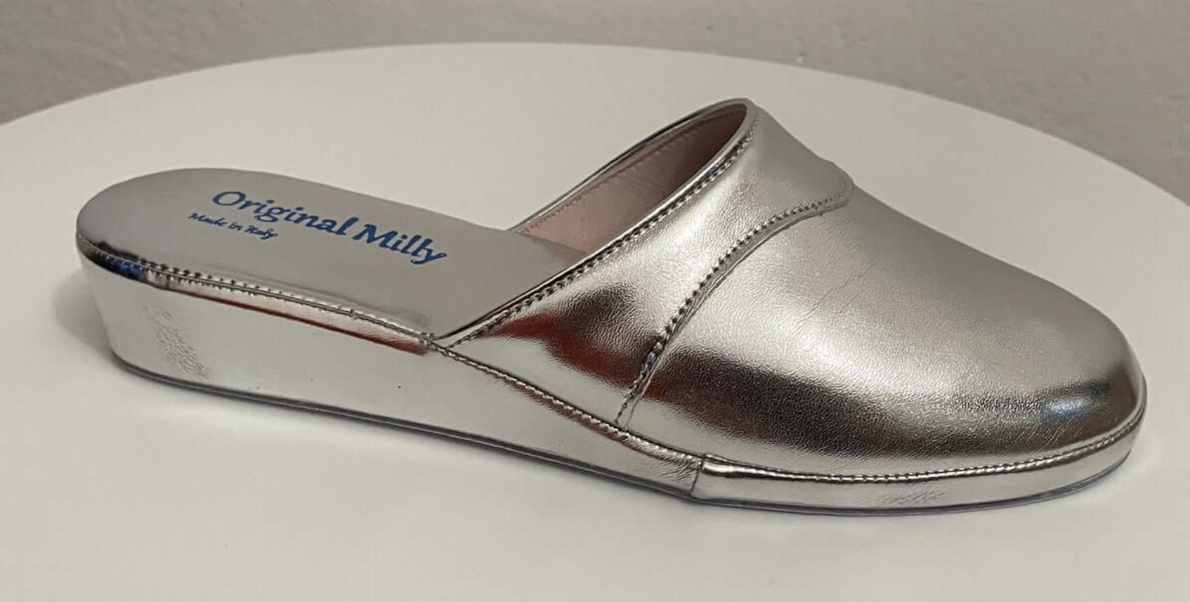 4002 Ecopelle Argento suola Bufalo Ciabatte da camera Donna Original Milly Made in Italy
