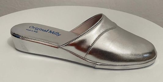 4002 Ecopelle Argento suola Bufalo Ciabatte da camera Donna Original Milly Made in Italy