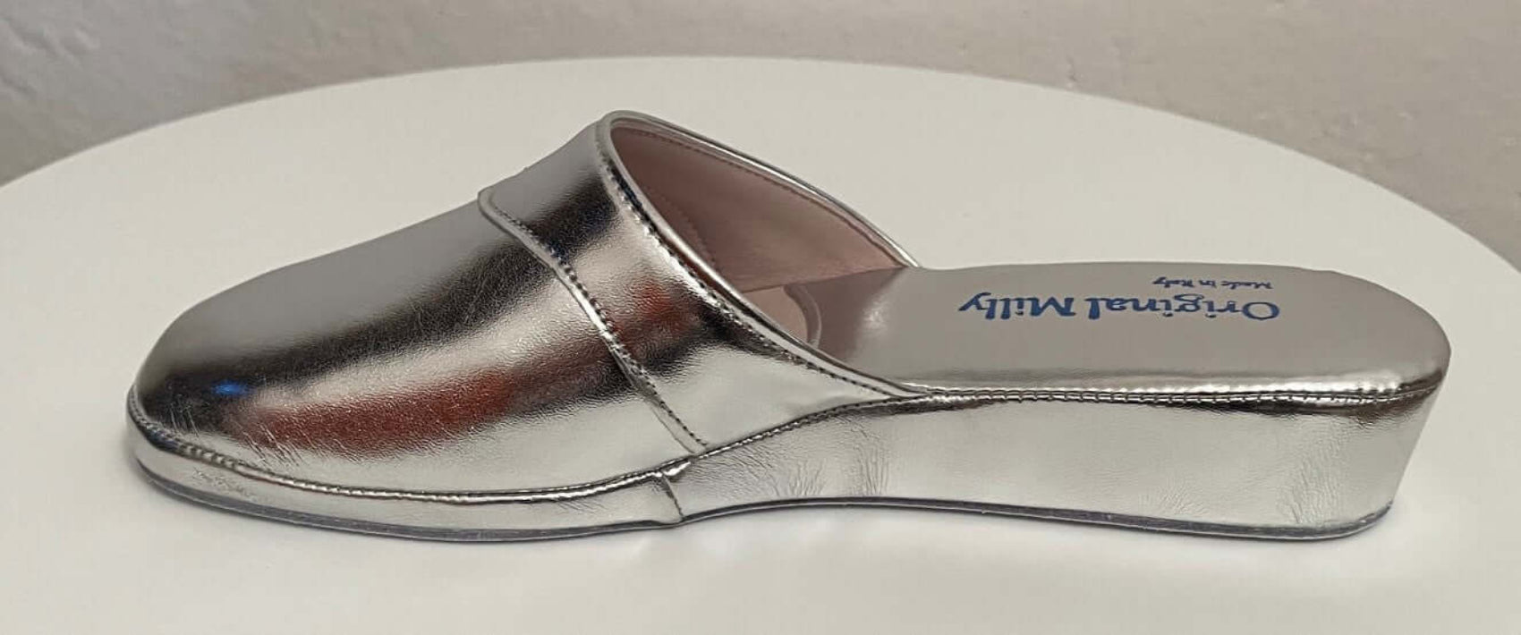 4002 Ecopelle Argento suola Bufalo Ciabatte da camera Donna Original Milly Made in Italy