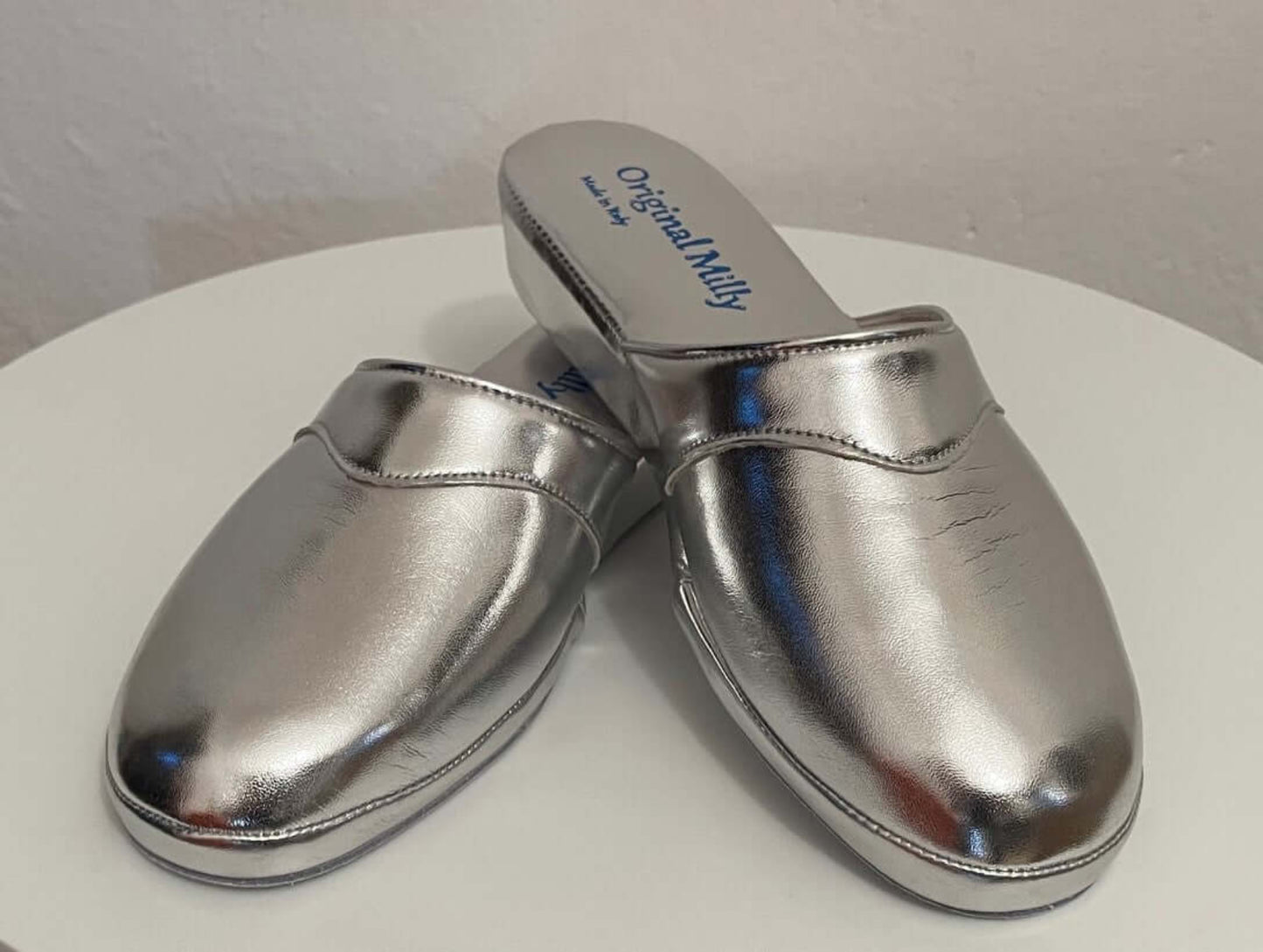 4002 Ecopelle Argento suola Bufalo Ciabatte da camera Donna Original Milly Made in Italy