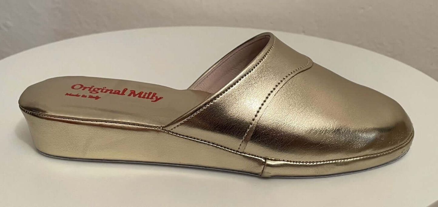 4002 Ecopelle Oro suola Bufalo Ciabatte da camera Donna Original Milly Made in Italy