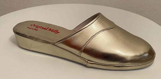 4002 Ecopelle Oro suola Bufalo Ciabatte da camera Donna Original Milly Made in Italy
