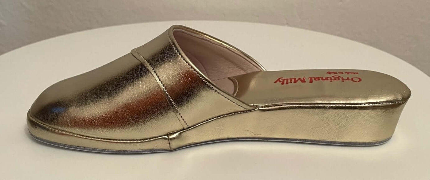 4002 Ecopelle Oro suola Bufalo Ciabatte da camera Donna Original Milly Made in Italy
