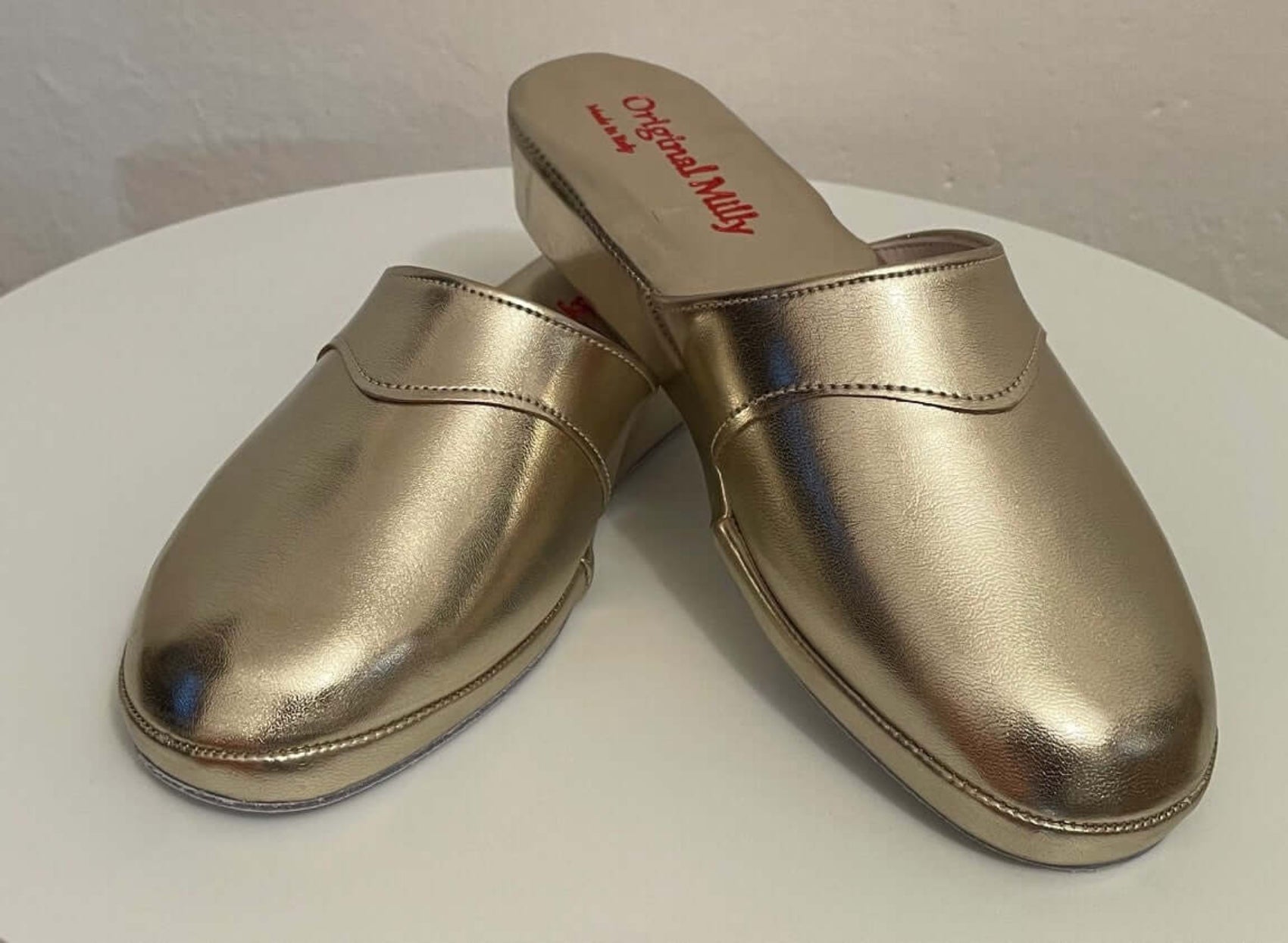 4002 Ecopelle Oro suola Bufalo Ciabatte da camera Donna Original Milly Made in Italy