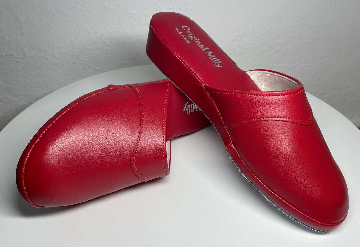 4002 Ecopelle Rosso Suola Bufalo Ciabatte da camera Donna Original Milly Made in Italy