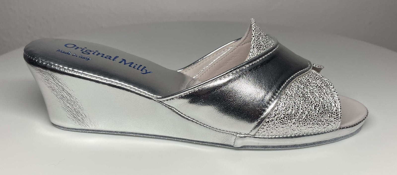 4003 Ecopelle Argento Suola Bufalo Ciabatte da camera Donna Original Milly Made in Italy