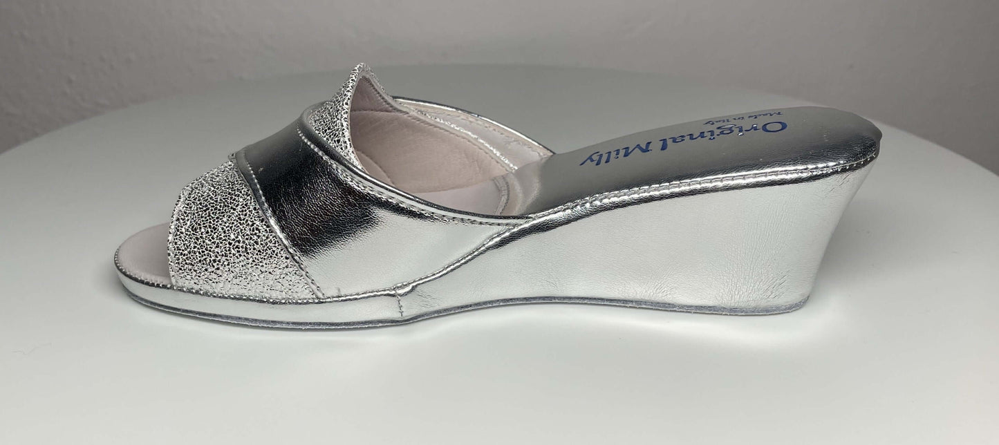 4003 Ecopelle Argento Suola Bufalo Ciabatte da camera Donna Original Milly Made in Italy