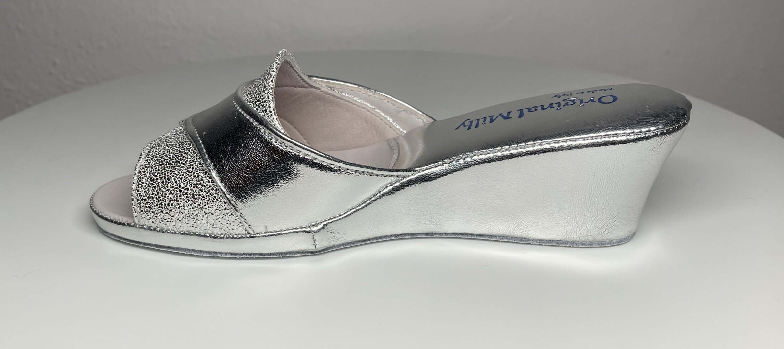 4003 Ecopelle Argento Suola Bufalo Ciabatte da camera Donna Original Milly Made in Italy