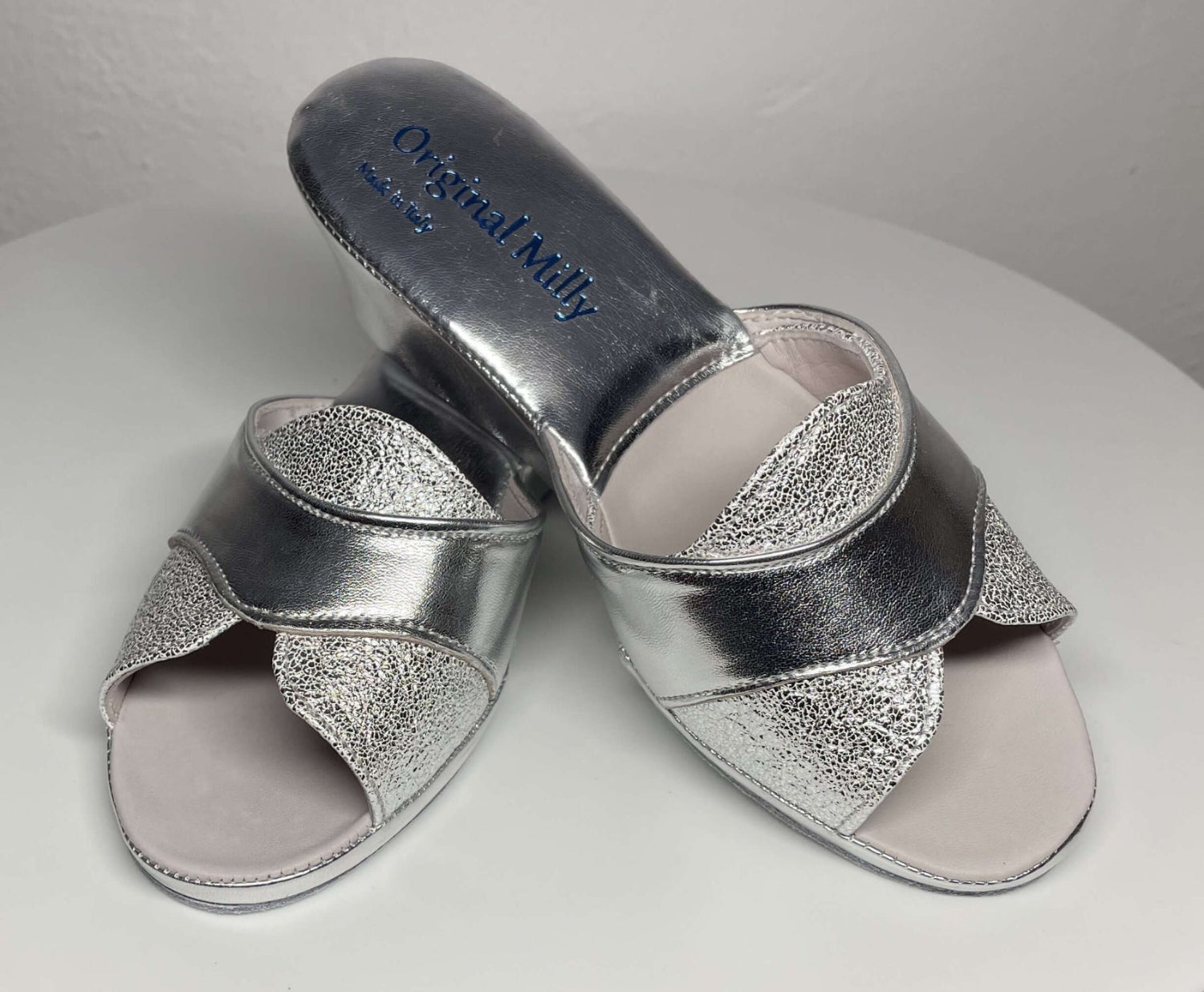 4003 Ecopelle Argento Suola Bufalo Ciabatte da camera Donna Original Milly Made in Italy